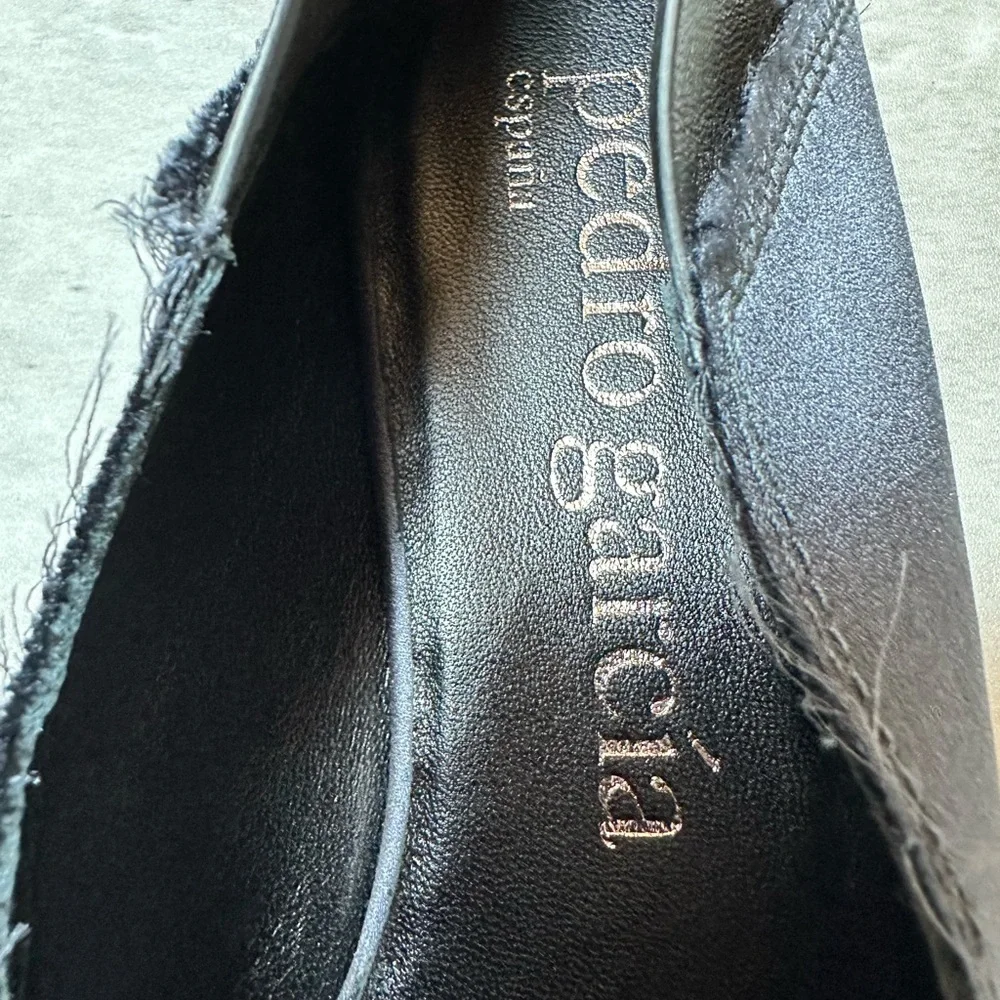 RARE Pedro Garcia Yamir satin leather slipper flat loafers gunmetal‎ blue/black
